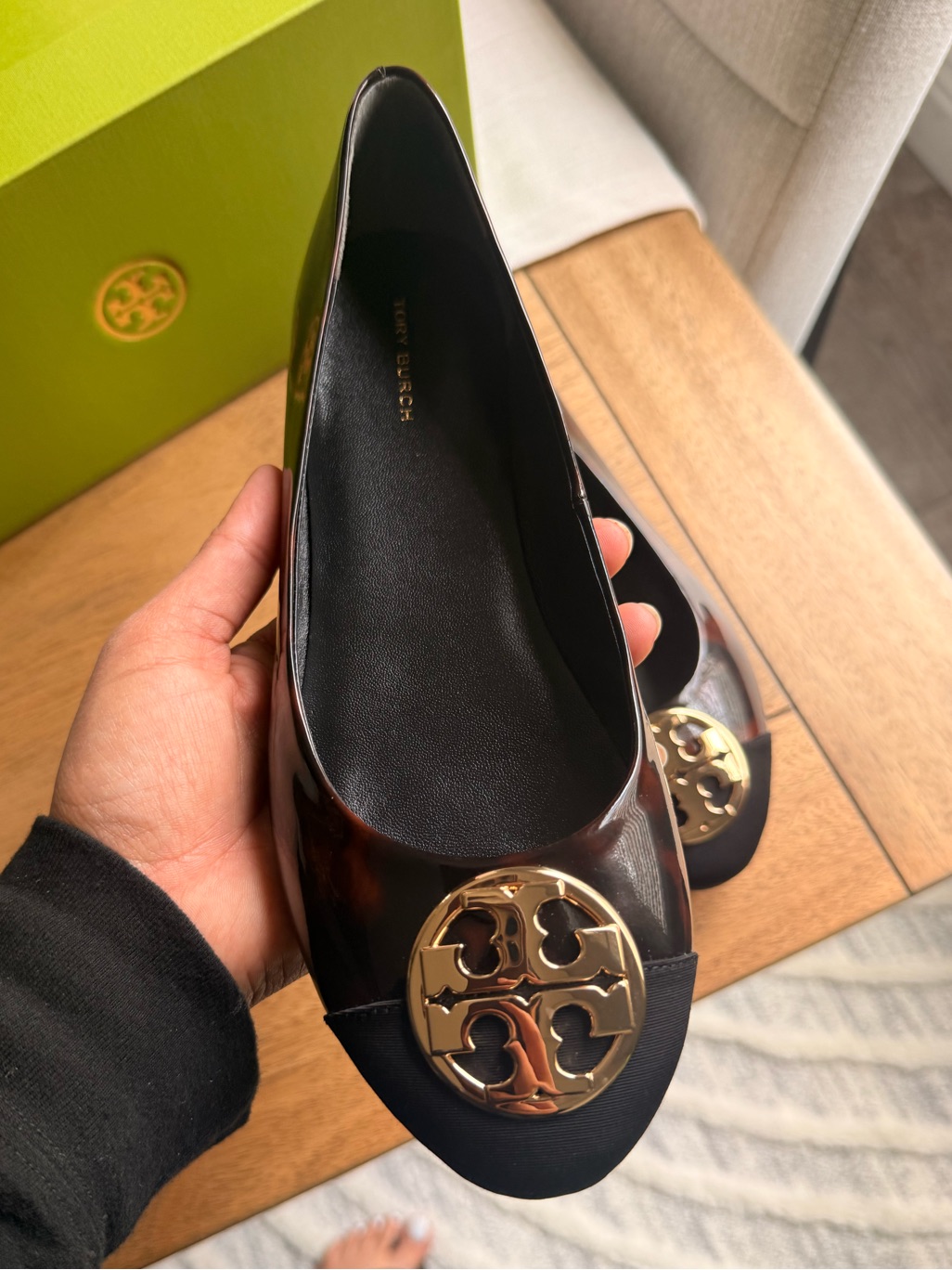 Tory Burch Chelsea Cap-Toe Ballet Flat In Tortoise Patent;Sz9 ;Blnib;Ret $228